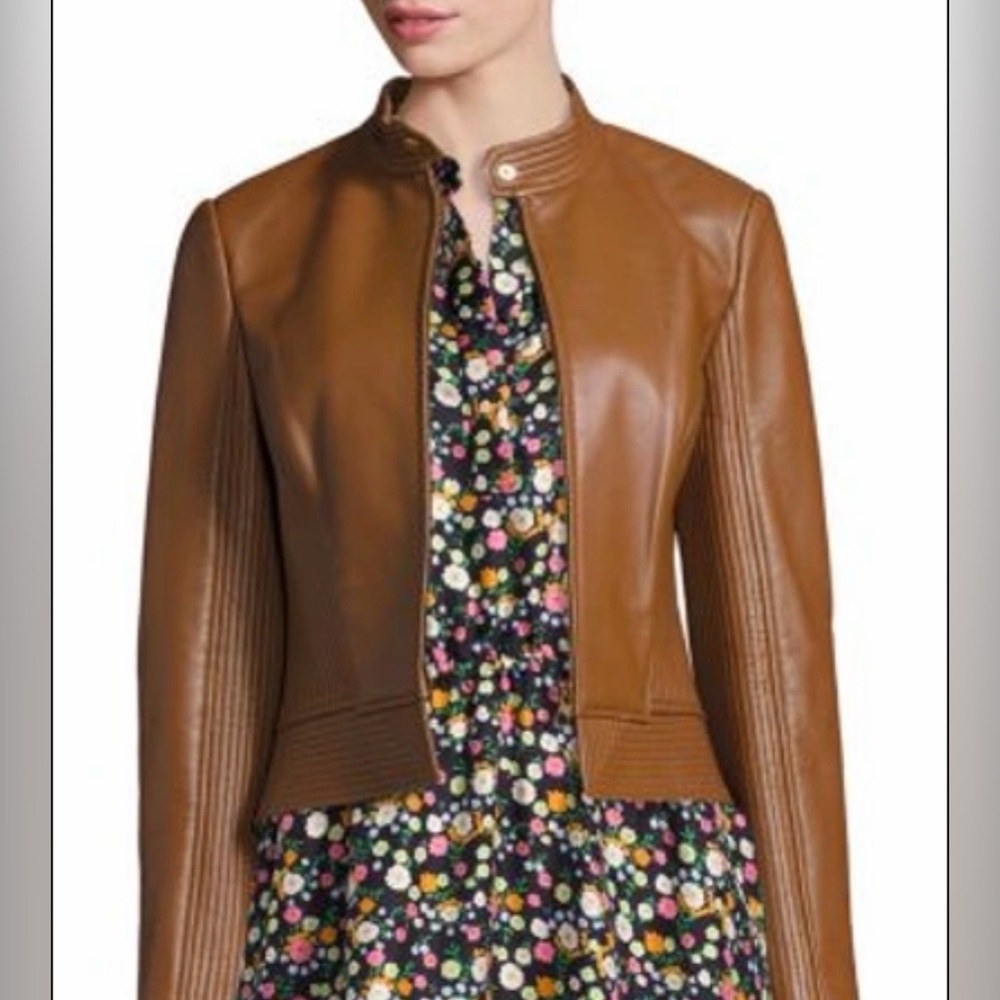 Tory Burch Calista Brown Leather Riding Jacket 14